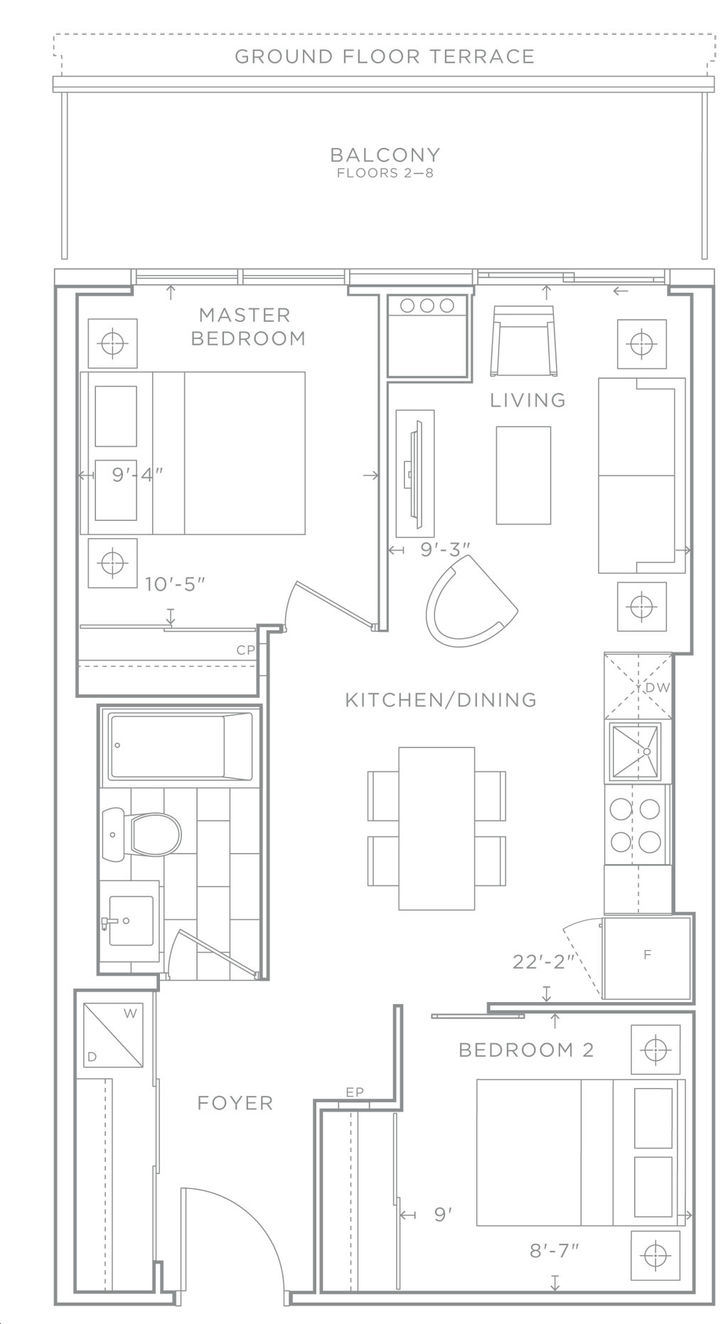 Valera Condos by ADI |Spruce 01 Floorplan 2 bed & 1 bath