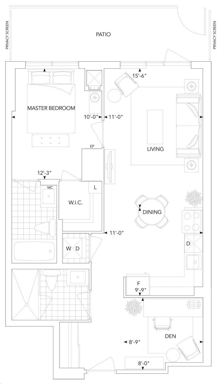 Ventus at Metrogate by Tridel |1L+DP Floorplan 1 bed & 2 bath