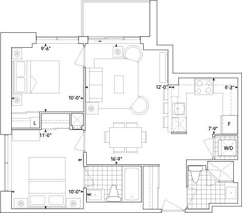 Ventus at Metrogate by Tridel |Ventus 2C Floorplan 2 bed & 2 bath