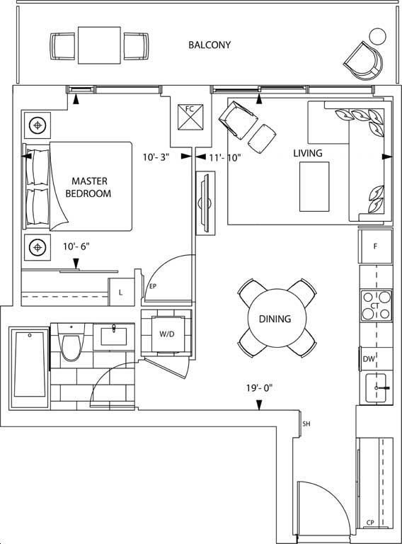 Via Bloor Condos by Tridel |1A Floorplan 1 bed & 1 bath