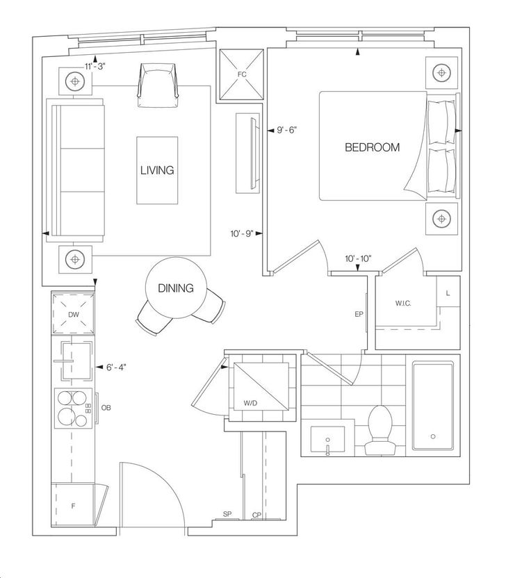 Westerly Condos by Tridel |1B Floorplan 1 bed & 1 bath