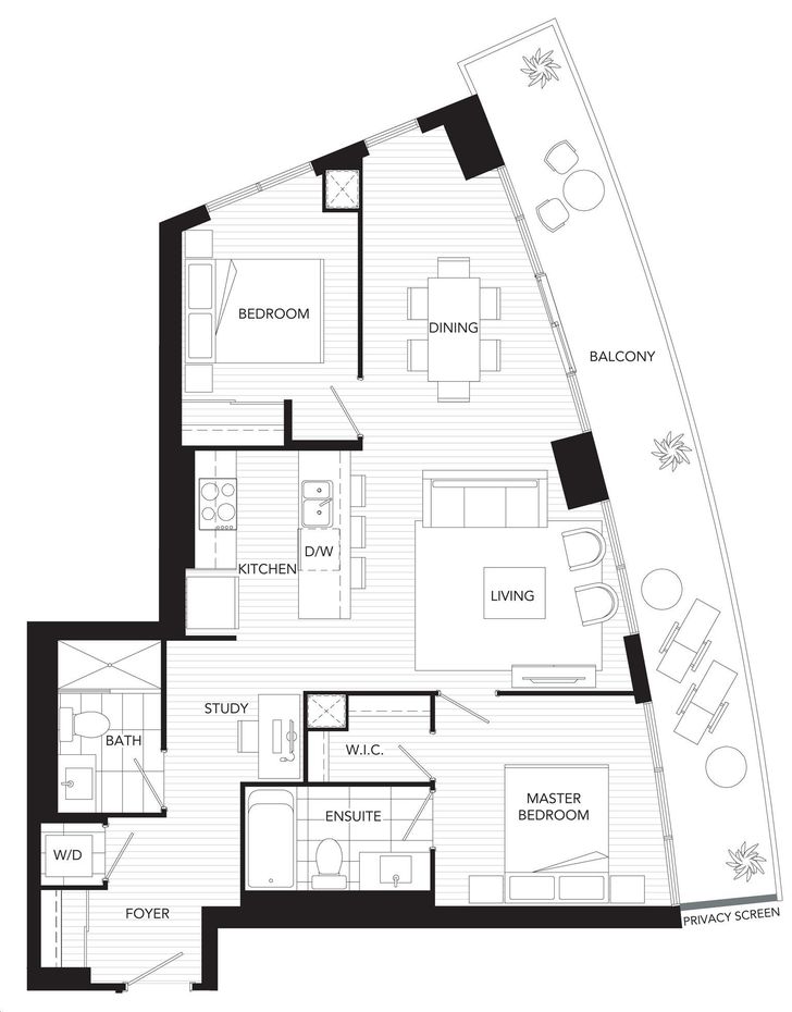 Westlake 3 Condos by Onni plan C Floorplan 2 bed & 2 bath