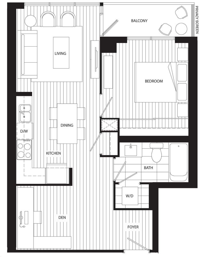 Westlake 3 Condos by Onni plan J Floorplan 1 bed & 1 bath