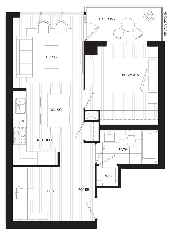 Westlake 3 Condos by Onni planJ+D Floorplan 1 bed & 1 bath