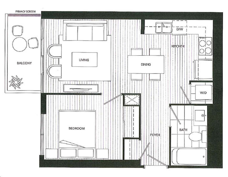 Westlake Condos 2 by Onni 600 Floorplan 1 bed & 1 bath