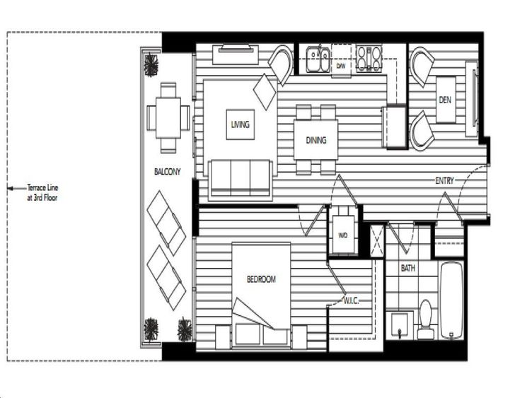 Westlake Encore by Onni |D1 Floorplan 1 bed & bath