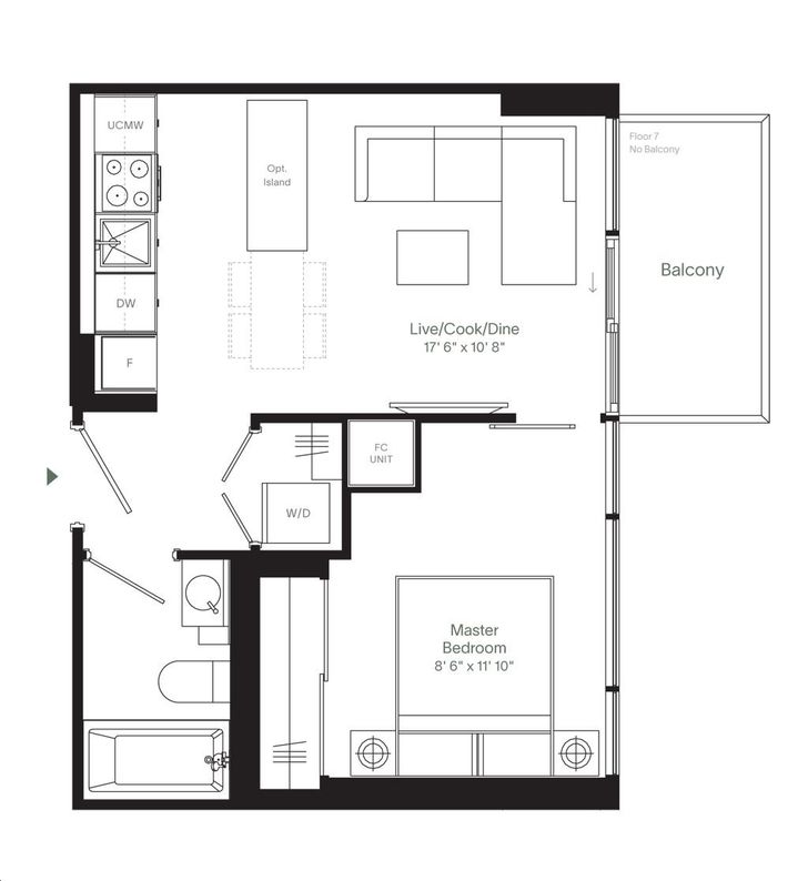 Westport Condos by Edenshaw |1N1-E Floorplan 1 bed & 1 bath