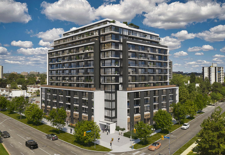 Yorkwoods Condos Aerial Street and Building Exterior View